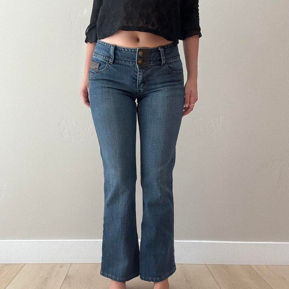 Dark wash low rise bootcut jeans